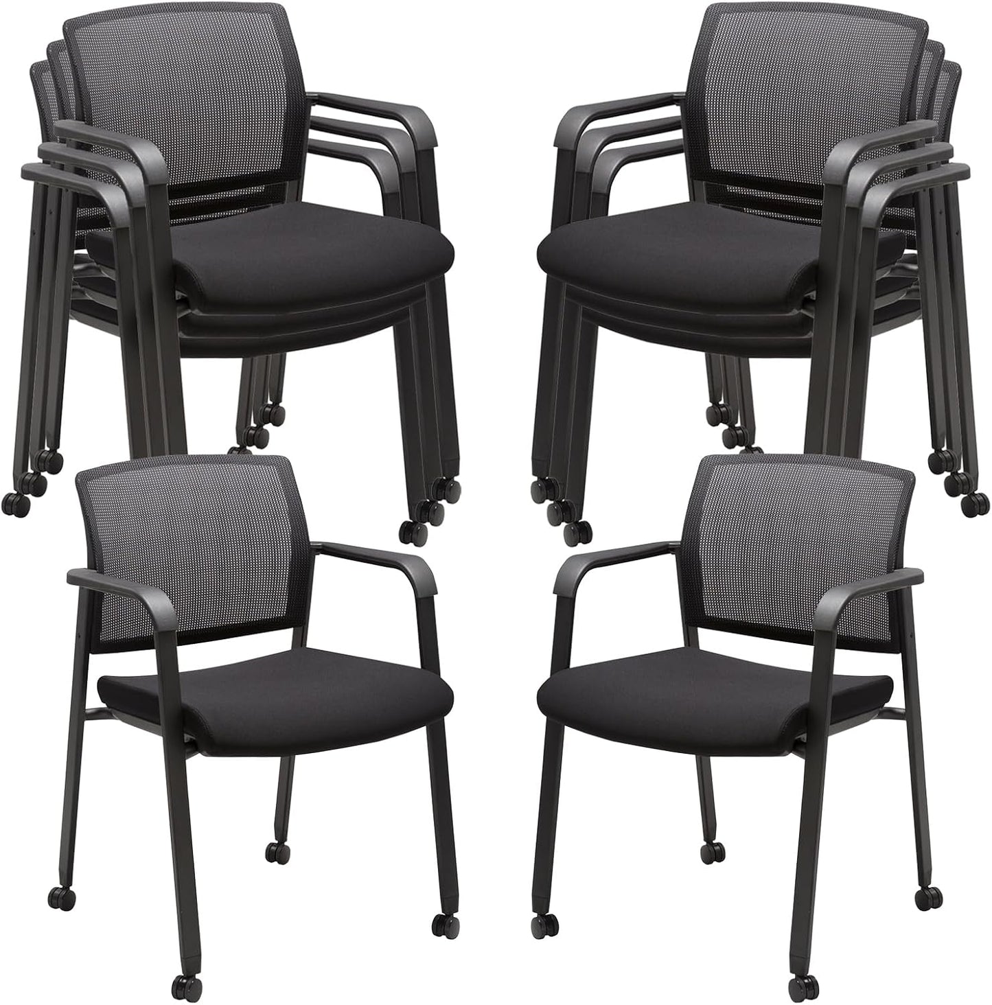 CLATINA Mesh Back Guest Reception Arm Chairs with Wheels, 8PK