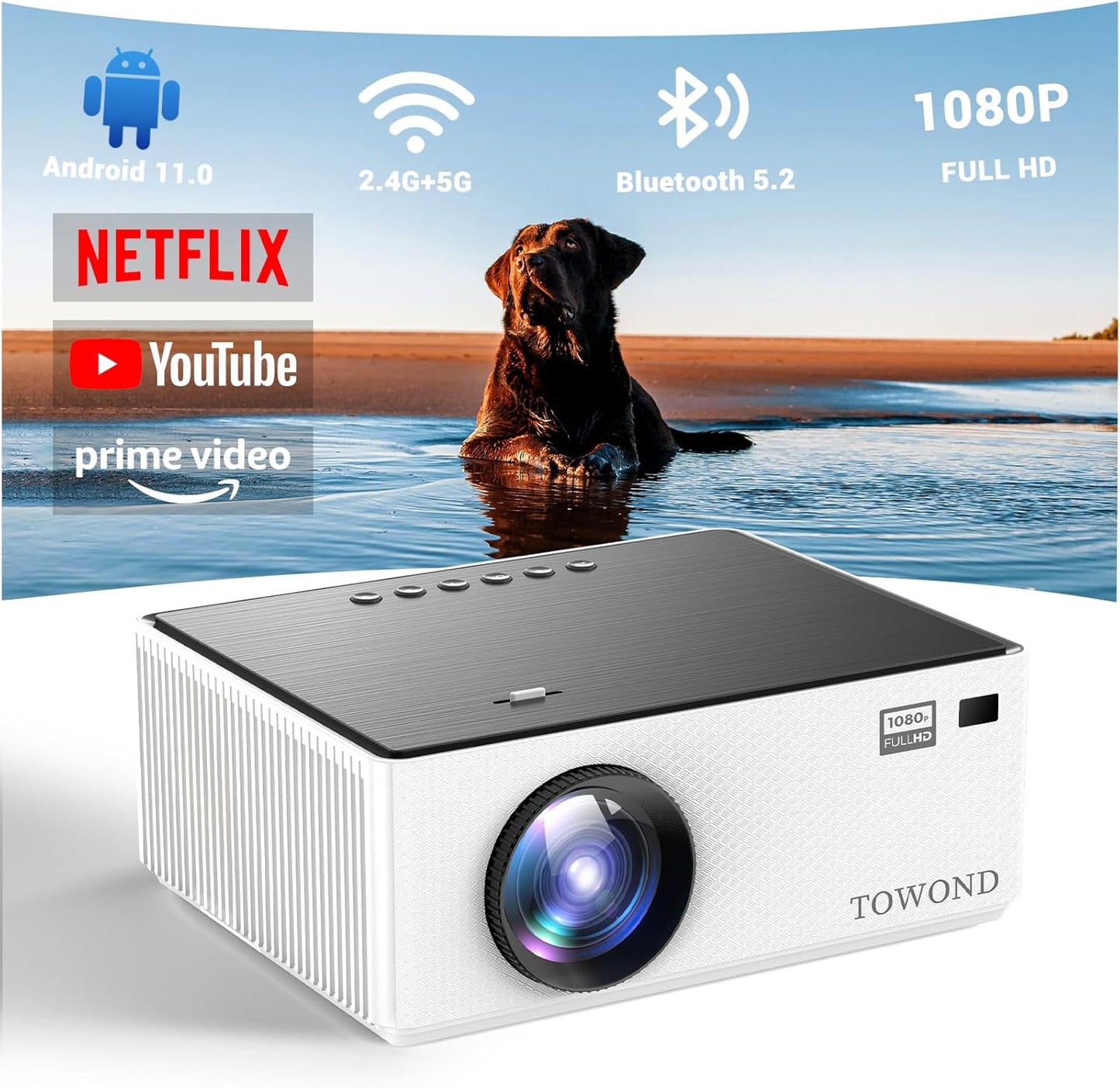 Towond Mini Projector: Native 1080p, Android TV 11.0