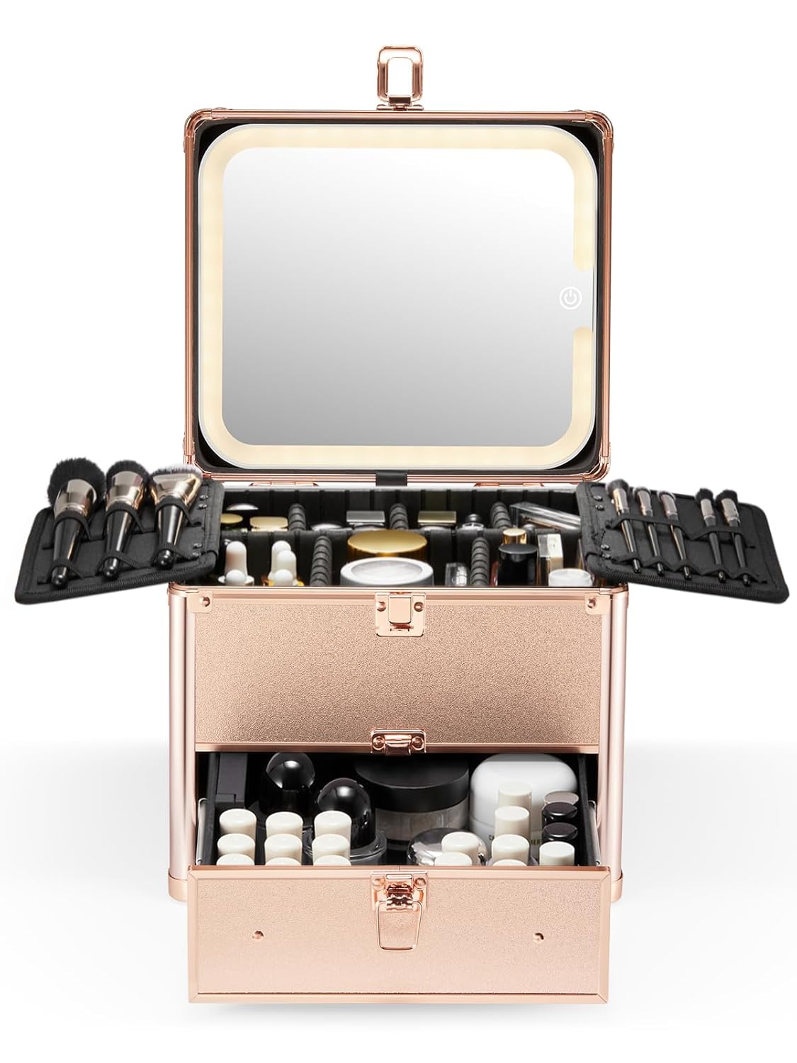 Qislee Makeup Box with Lighted Mirror and Adjustable Dividers