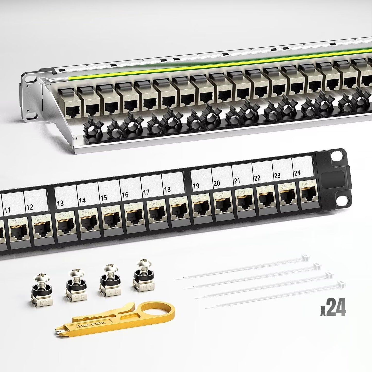 AMPCOM CAT7 24-Port Patch Panel for Organized Cable Management