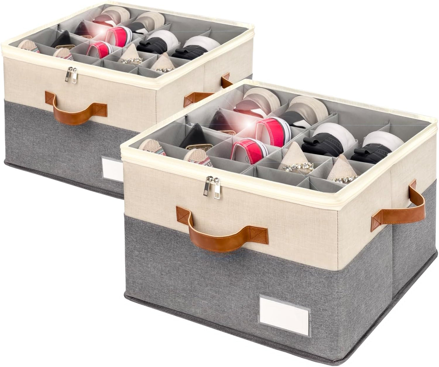 Shoe Organizer for Closet - Foldable Storage Bins with Clear Cover