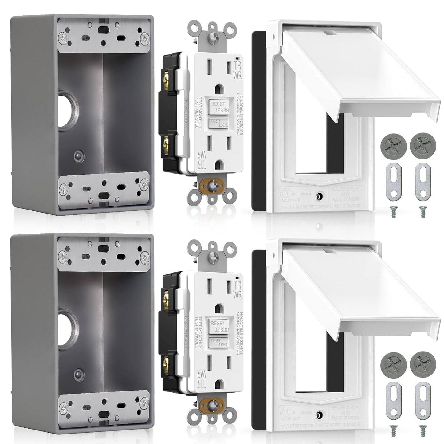 ELEGRP Outdoor GFCI Outlet Kit with Weatherproof Cover and Box