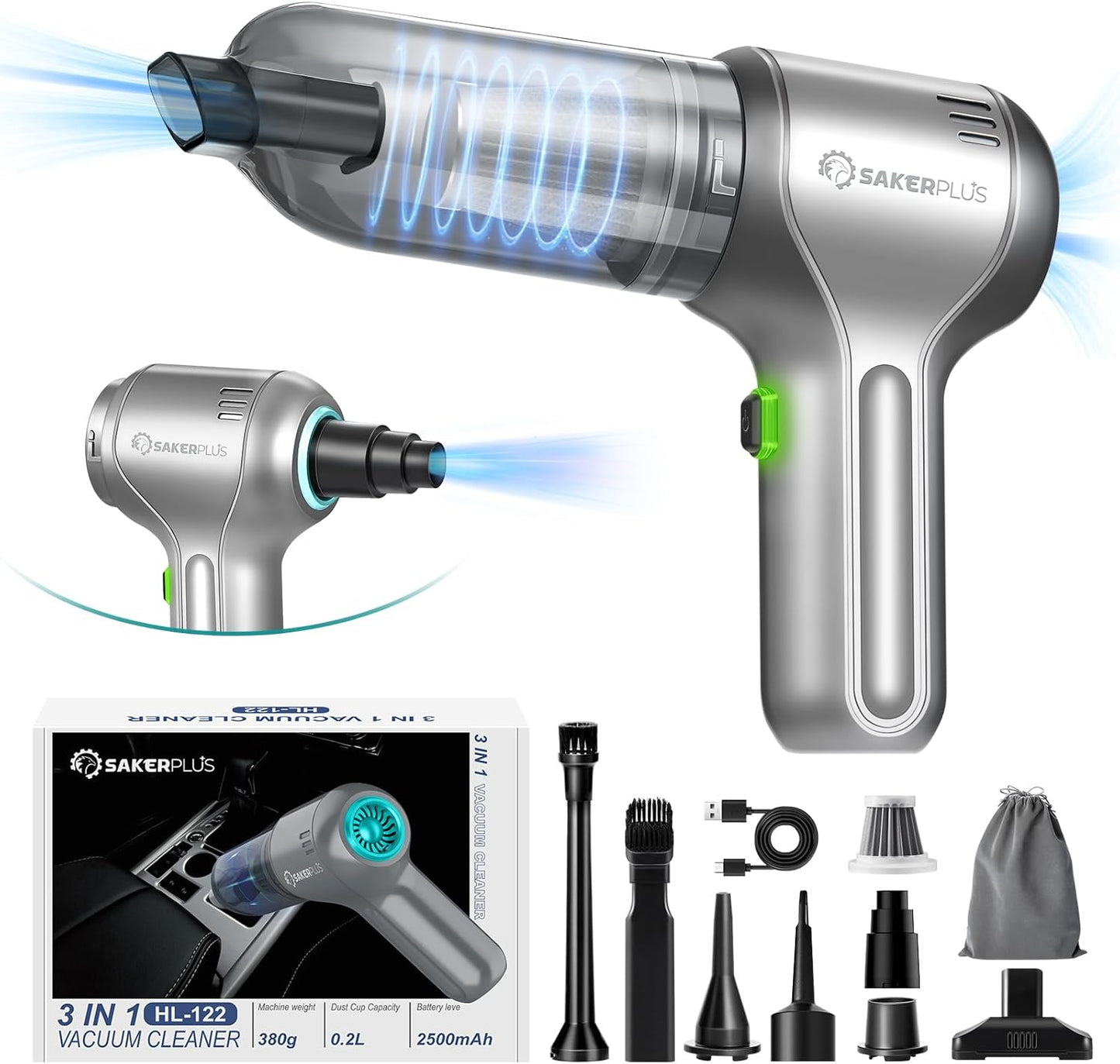 SakerPlus Wireless Car Vacuum - Powerfully Portable!