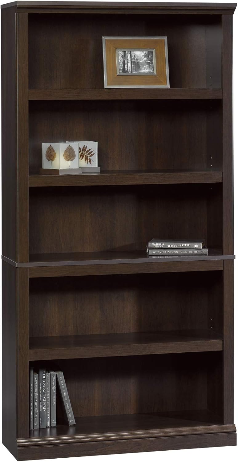 Sauder 5-Shelf Bookcase with Adjustable Shelves in Cinnamon Cherry