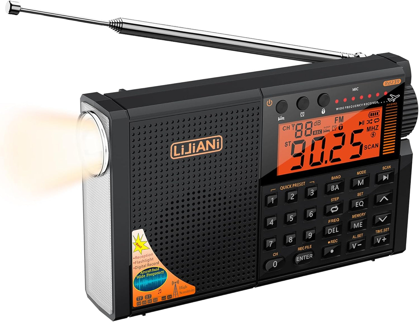 New Shortwave Radio with Bluetooth, Flashlight, and Alarm Clock