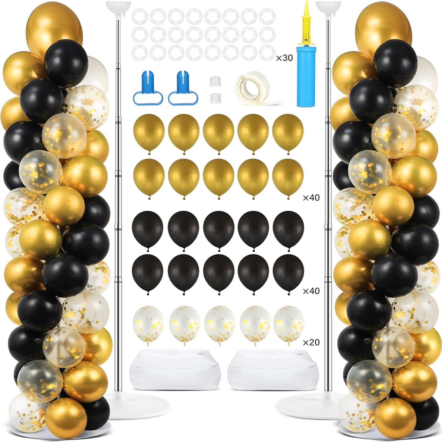 Black and Gold Balloon Column Stand Kit for Party Decor