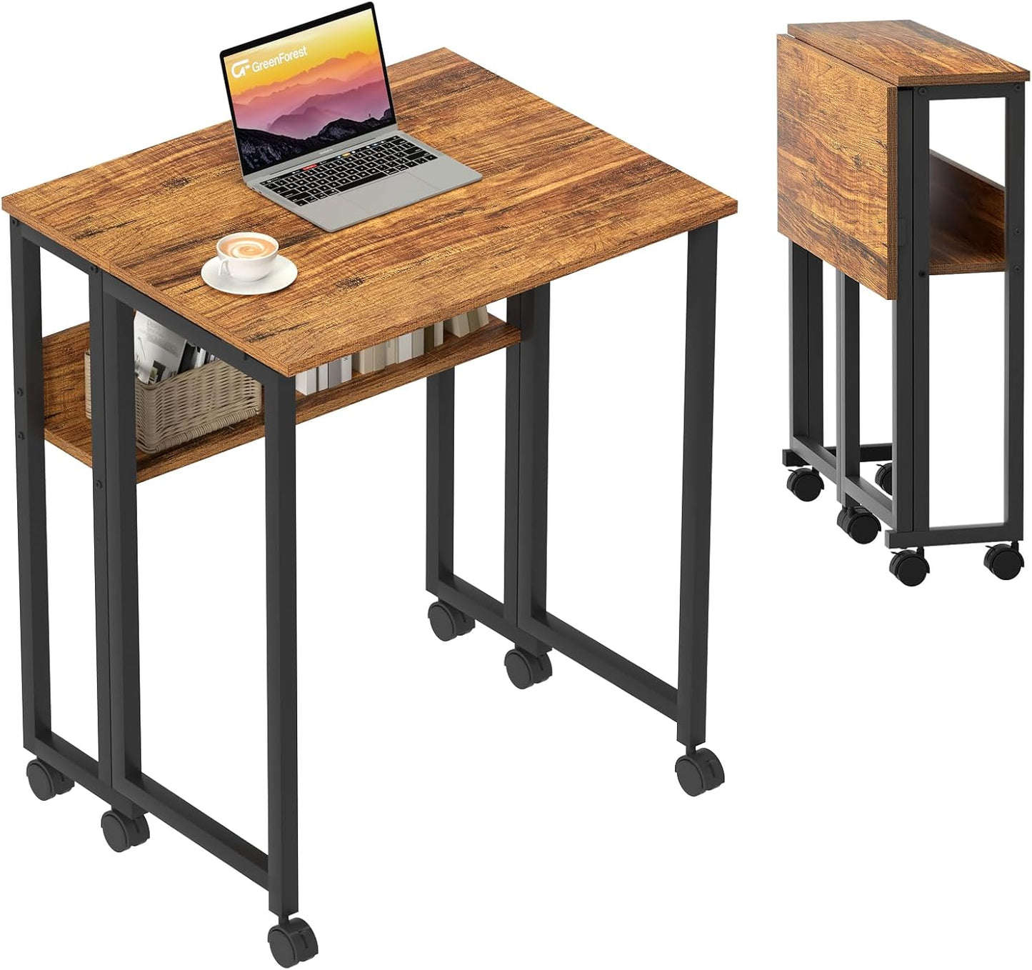 GreenForest Folding Desk with Storage Shelf for Small Spaces