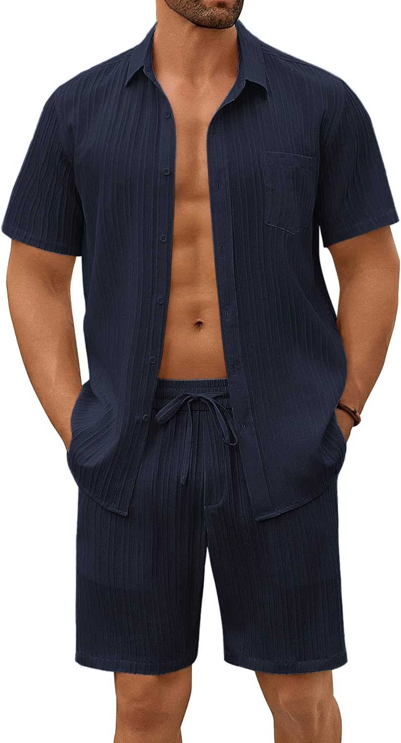 Stylish COOFANDY Mens Beach Outfits 2 Piece Set for Summer Fun