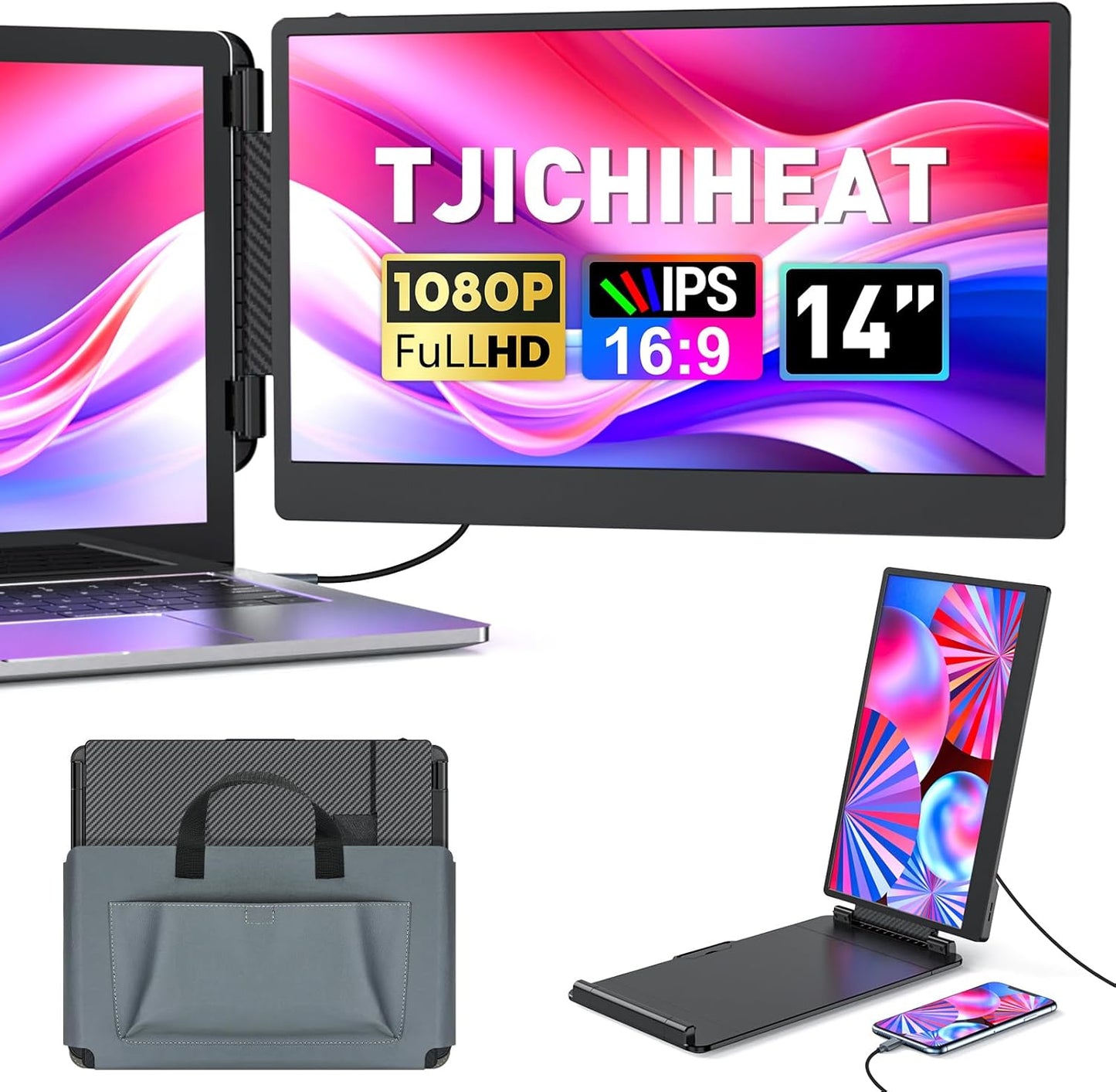 Dual Screen Plug&Play! 14 FHD Laptop Monitor Extender - Compatible with MacBook