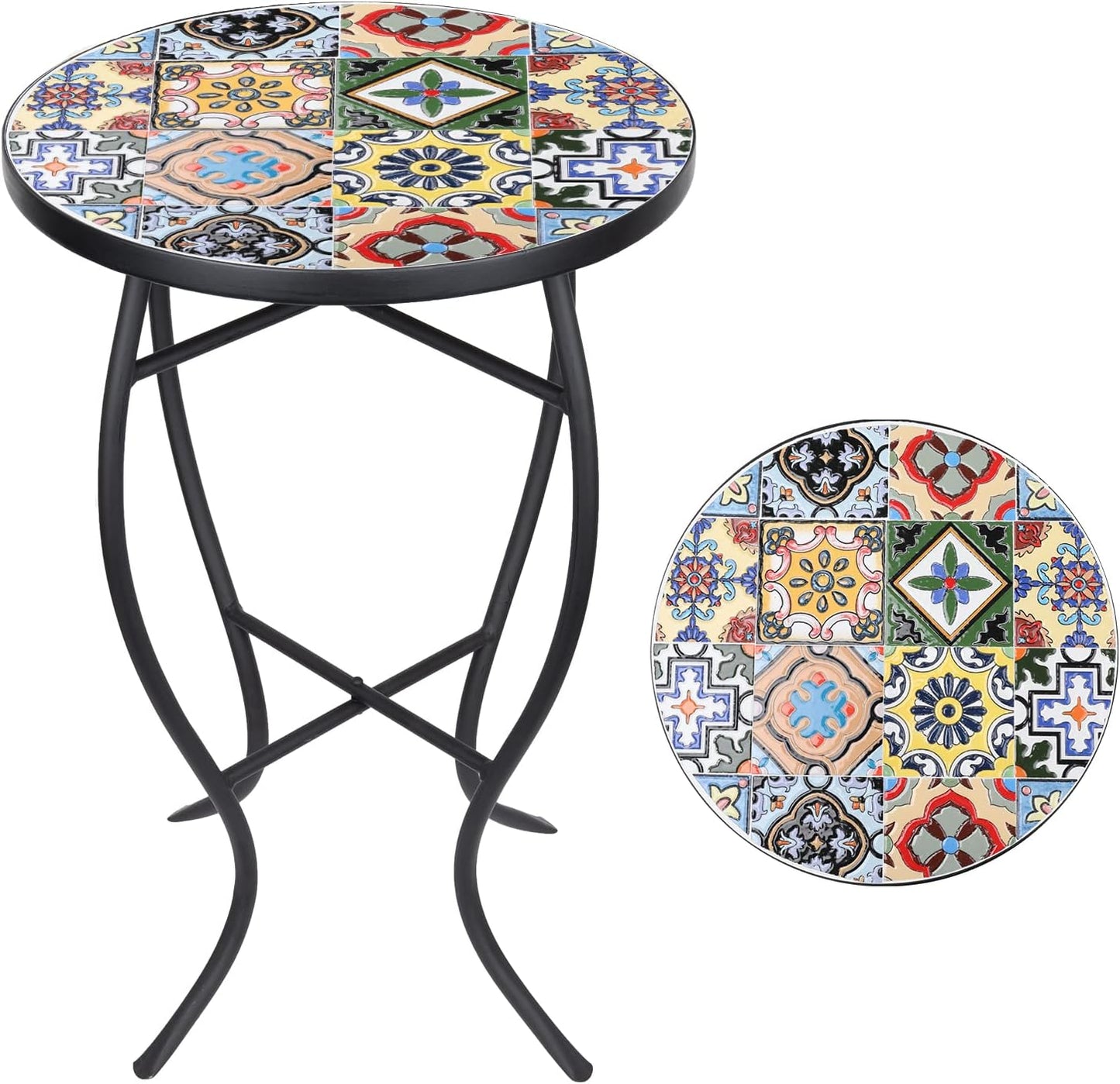 VCUTEKA Mosaic Side Table - Stylish 21in Round Accent Table