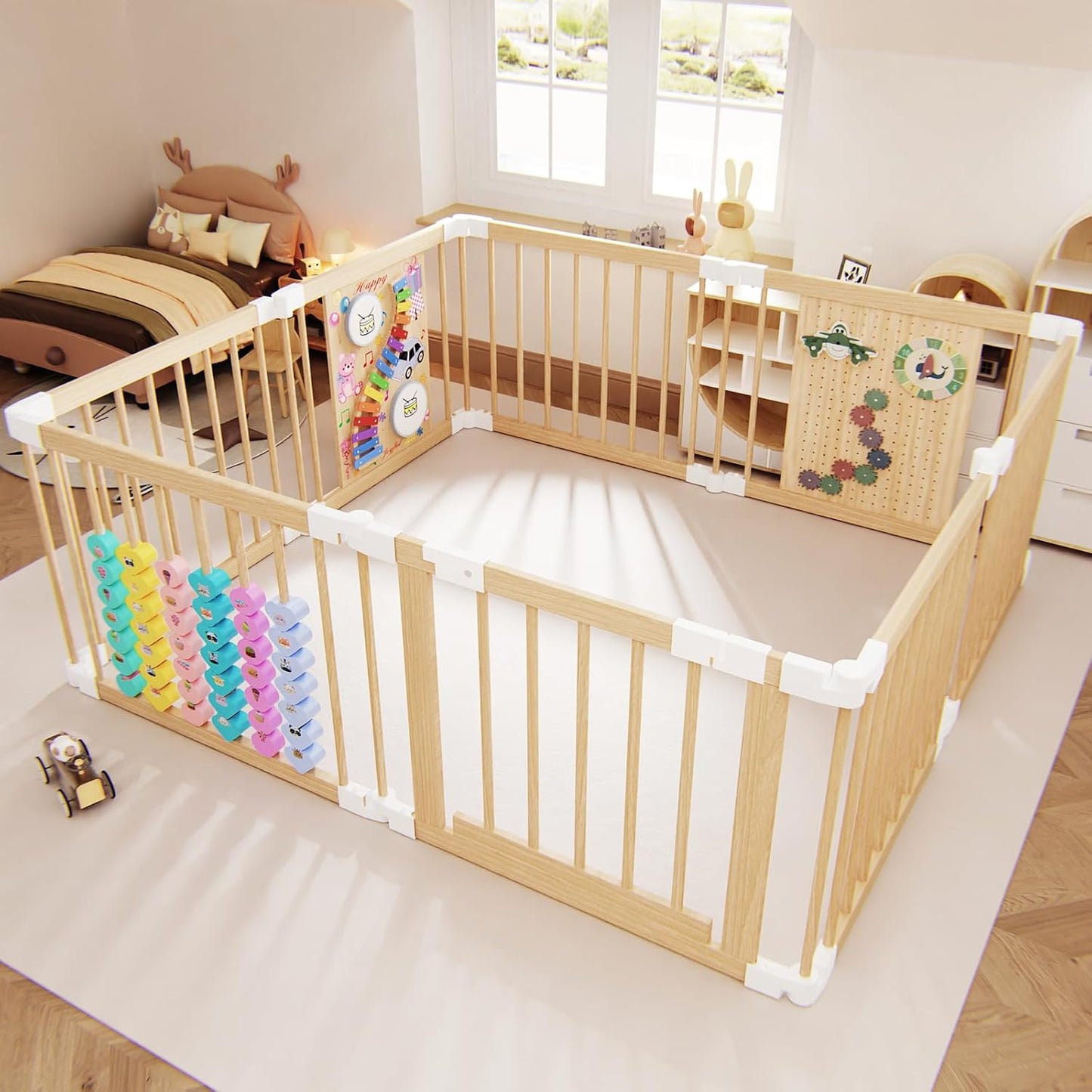 Adjustable Multi-Shape Wooden Playpen for Infants and Toddlers