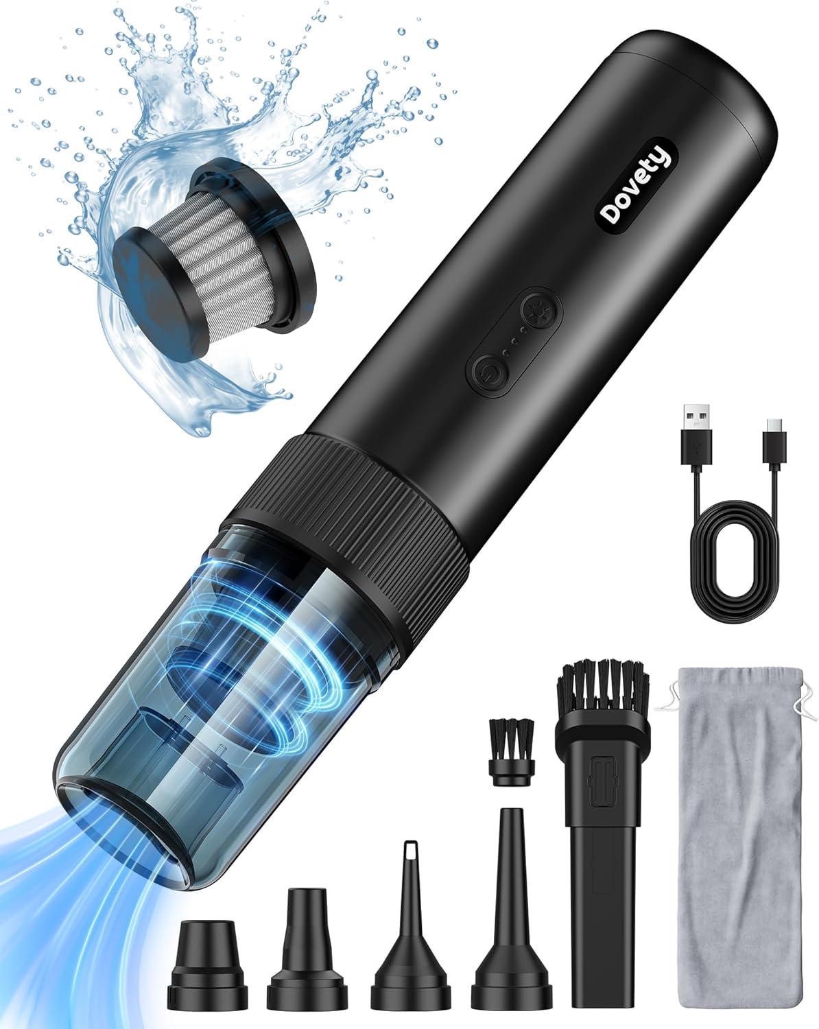 Powerful Cordless Car Vacuum - 21000PA Suction, LED Light, 40 Mins Runtime