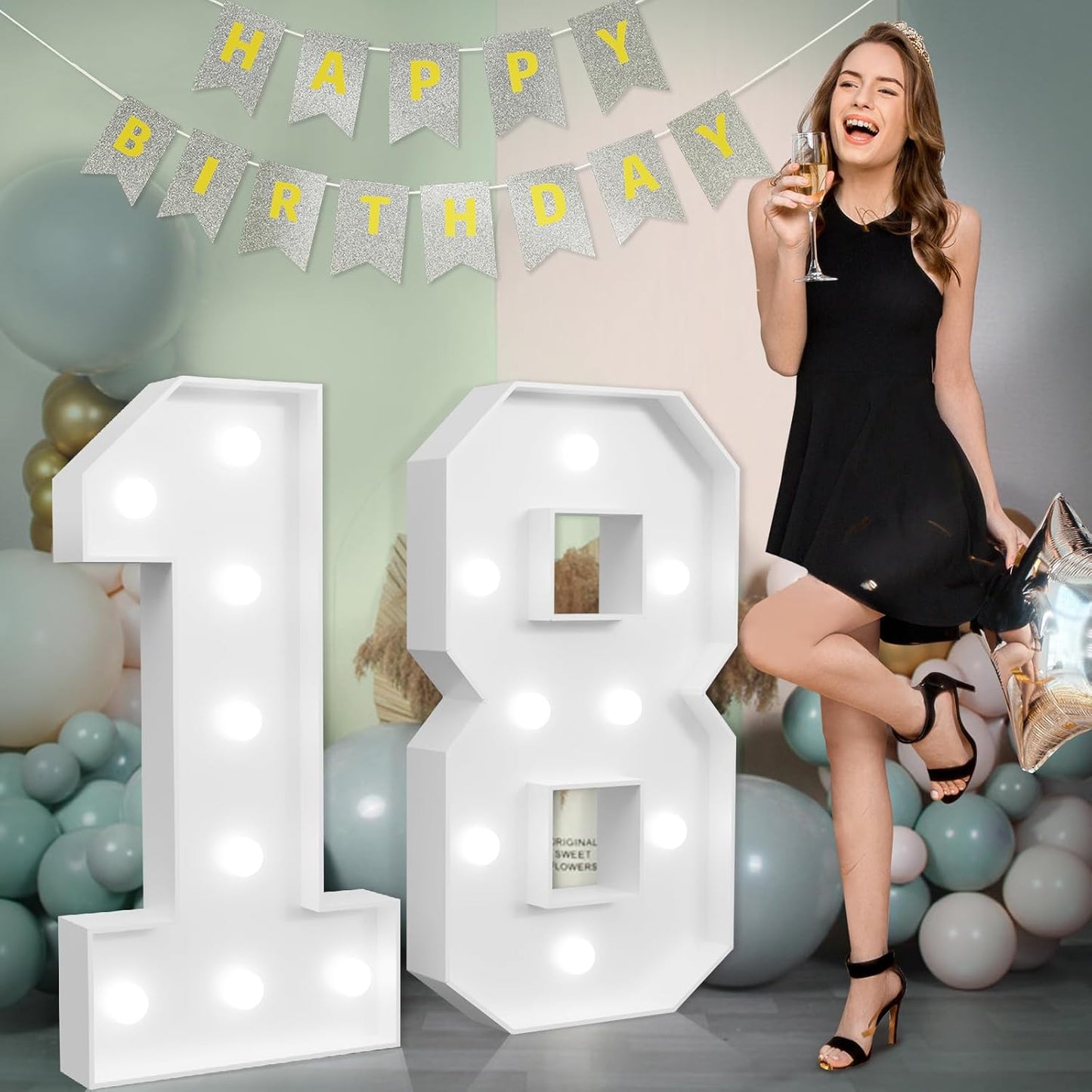 Large 3ft Light Up Number 18 Birthday Decoration for Parties
