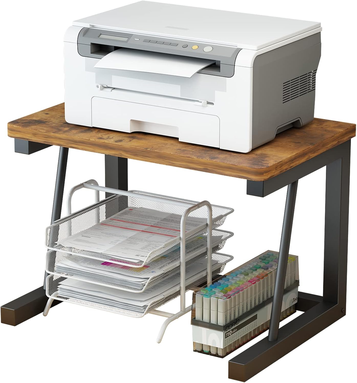 Sturdy 2-Tier Wood Printer Stand for Home Office & Kitchen