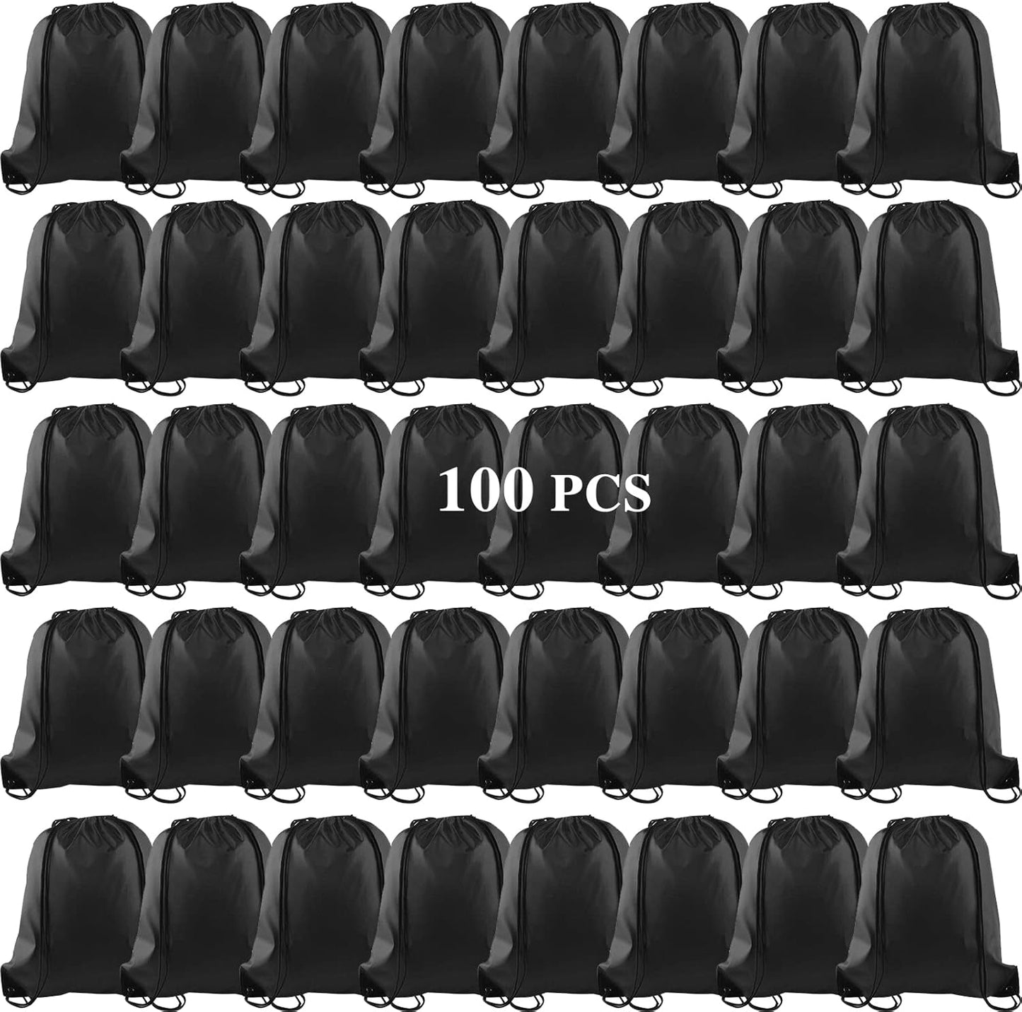 KUUQA 100Pcs Black Drawstring Backpack Bags for Sports & Travel