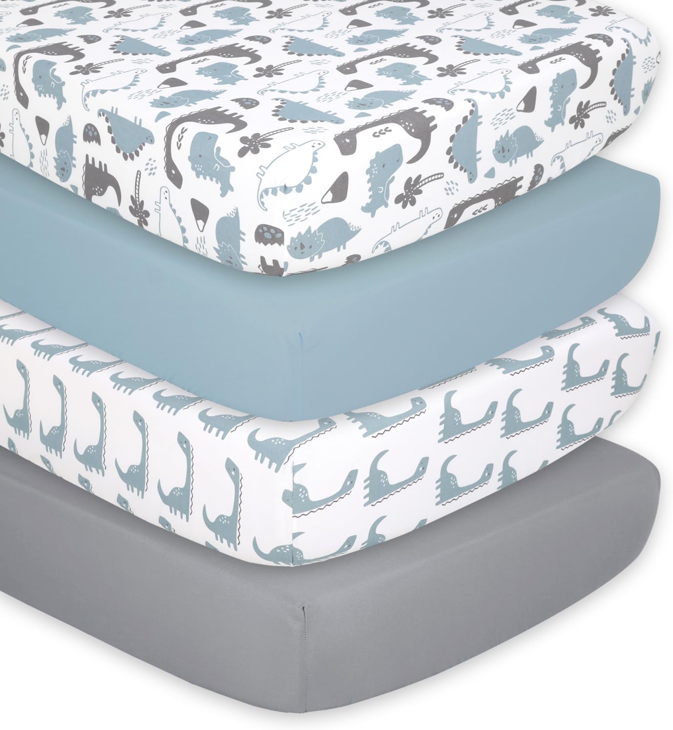 Soft & Breathable Dinosaur Crib Sheets for Baby Boys - 4 Pack
