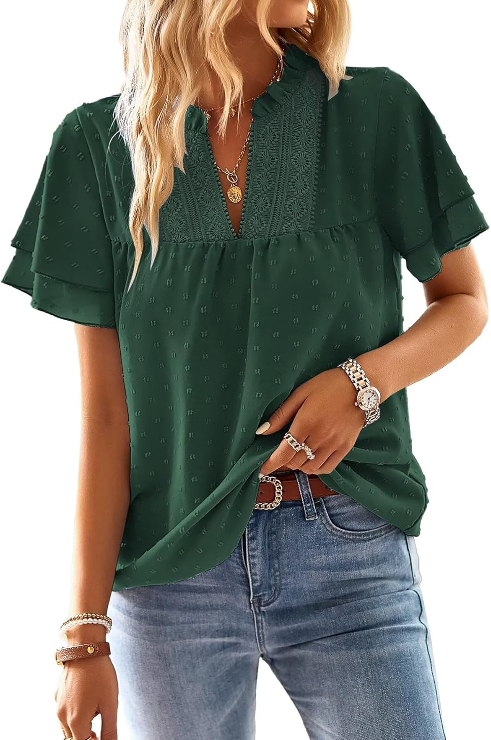 Womens Tops Butterfly Sleeve V Neck Blouses for Dressy Casual Wear