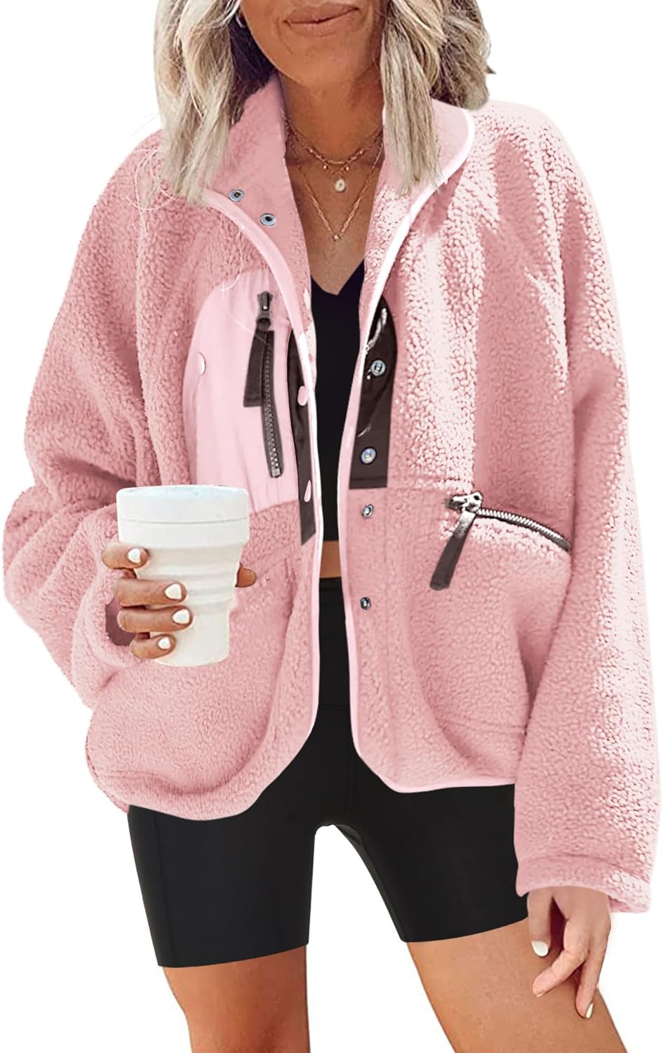 Nirovien Womens Fuzzy Fleece Jacket for Cozy Winter Wear