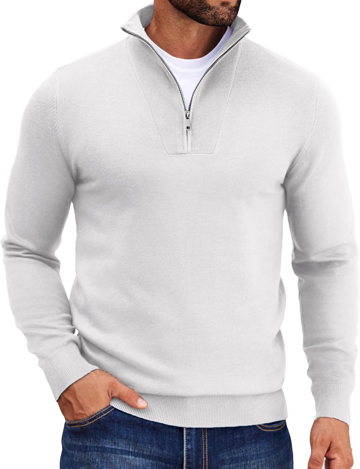 COOFANDY Quilted Quarter Zip Sweater - Casual Style