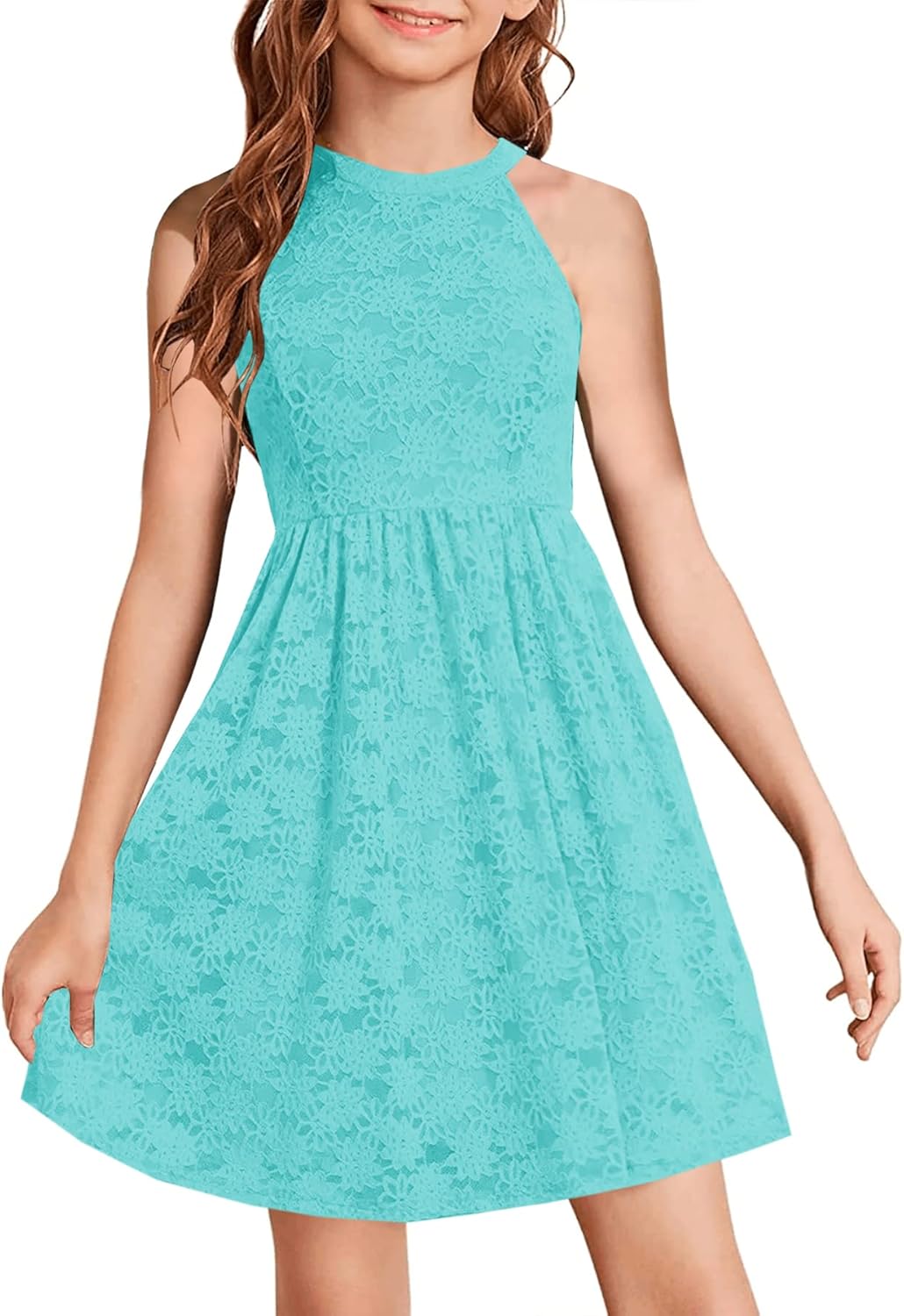 Elegant Floral Lace A-line Flared Swing Dress for Girls 6-12