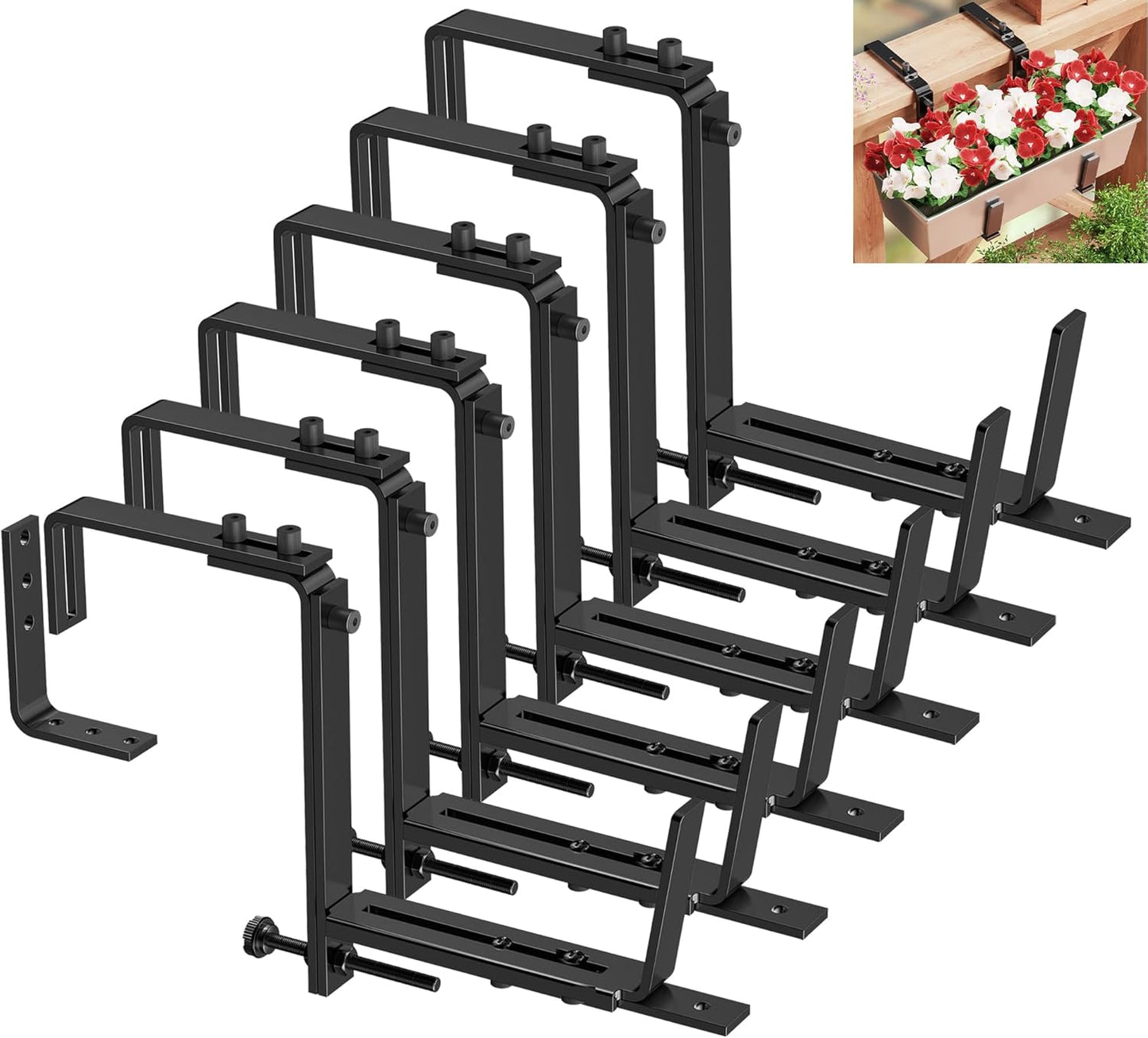 Adjustable Planter Box Brackets for Deck Railing and Walls