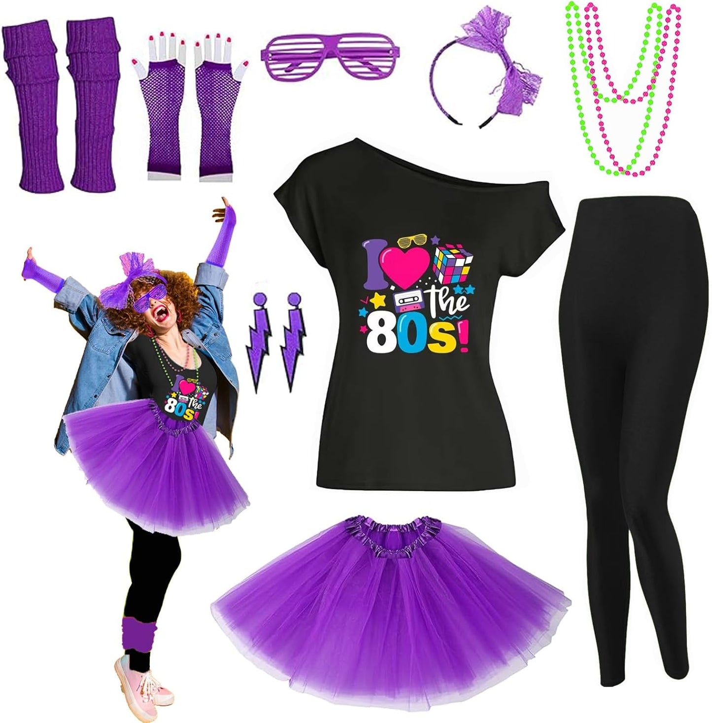 80s Outfit Women Costume Accessories Set for Retro Parties