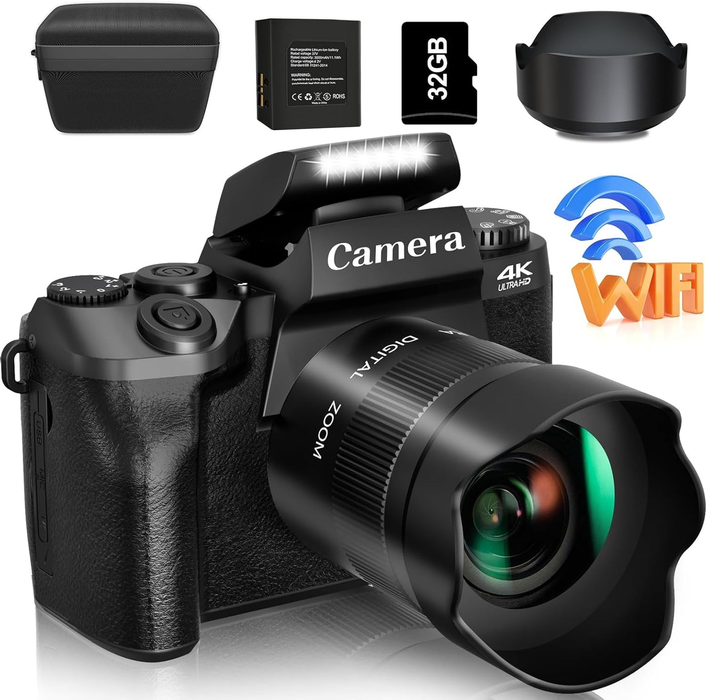 4K Vlogging Camera with WiFi & Flash