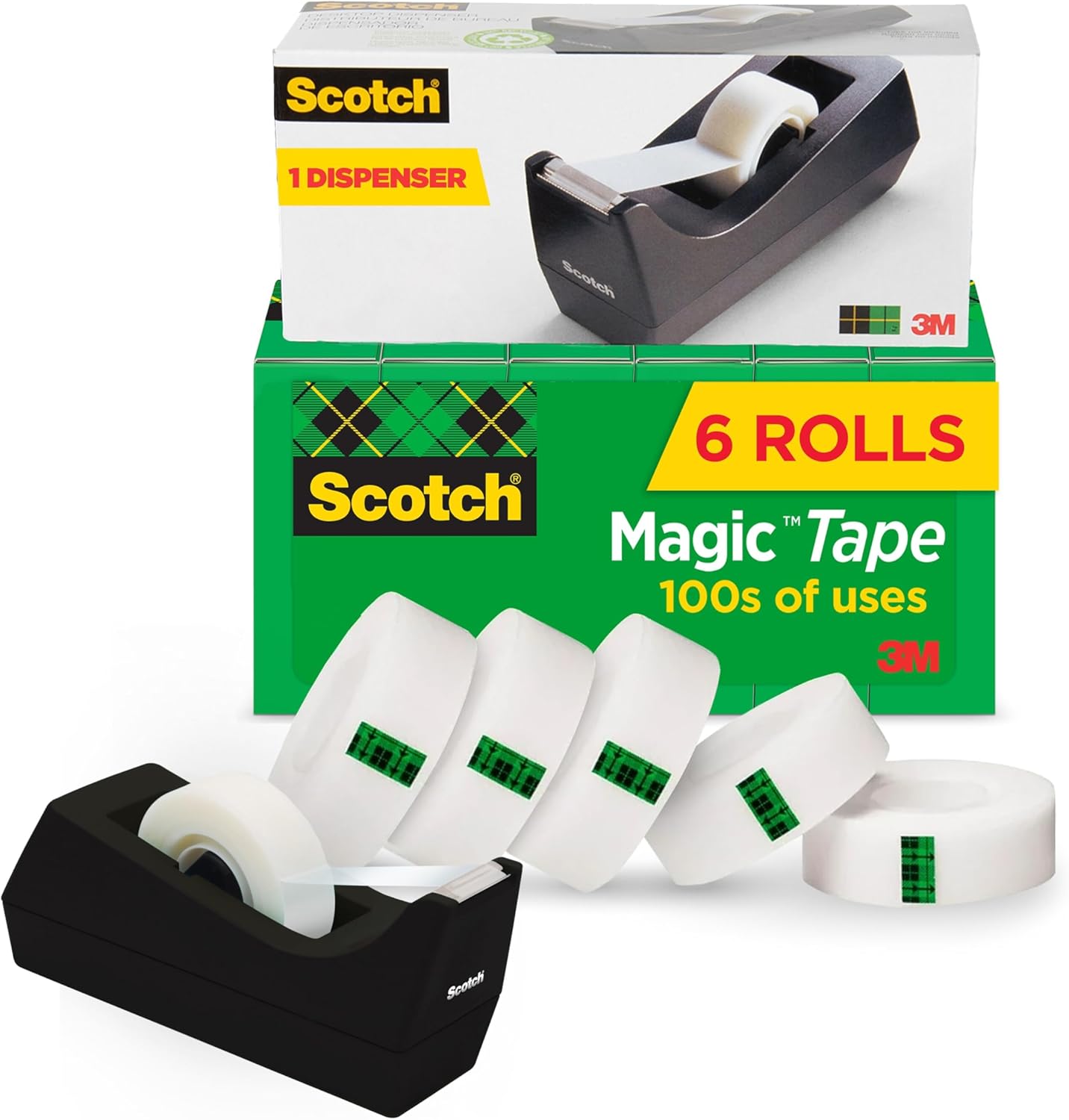 Invisible Scotch Magic Tape, 6 Rolls with Dispenser - Repairs Easily