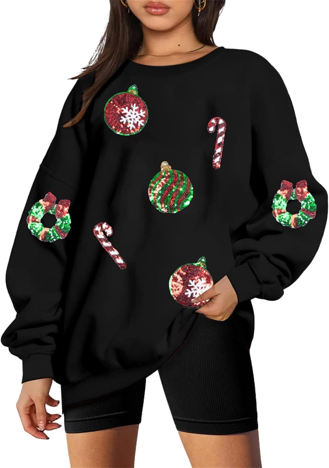 Sequined Xmas Graphic Sweatshirt | Festive Chic by JINTING