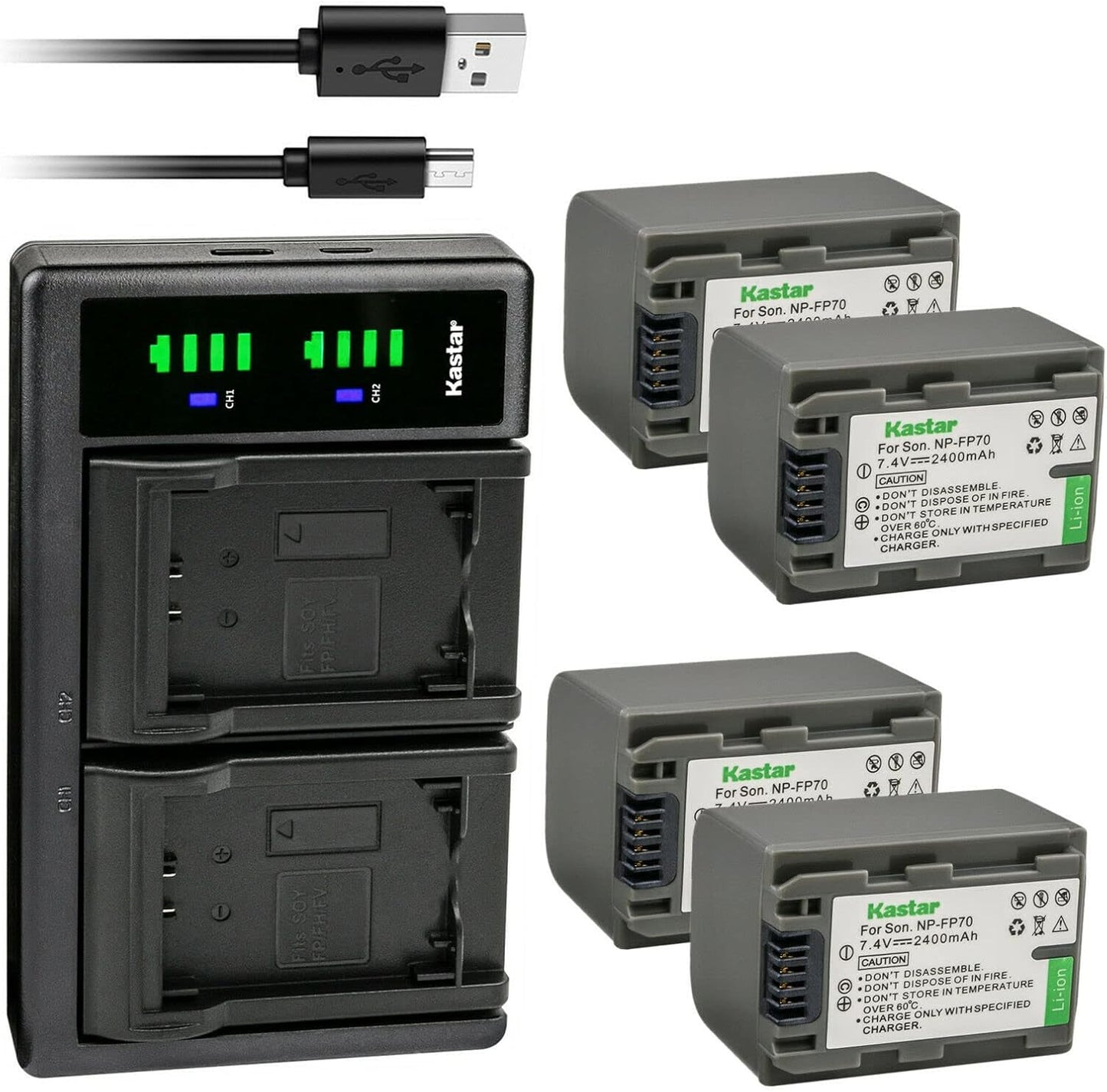 Kastar 4-Pack Battery NP-FP70/FP71 with USB Charger for Sony