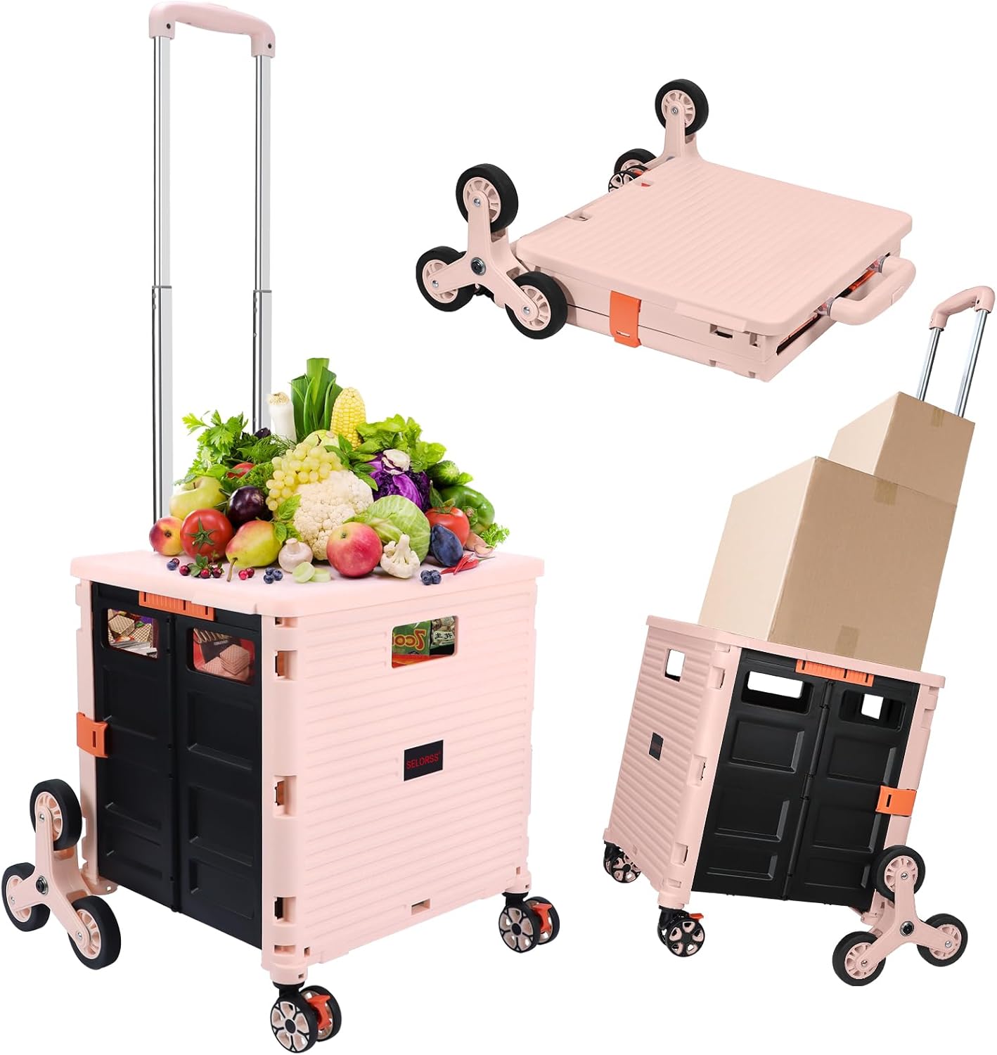 SELORSS Foldable Utility Cart with Stair Climbing Wheels for Easy Use