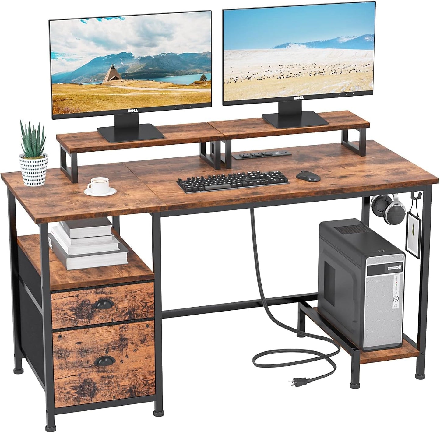 Furologee 47 Computer Desk with Storage & Power Outlets