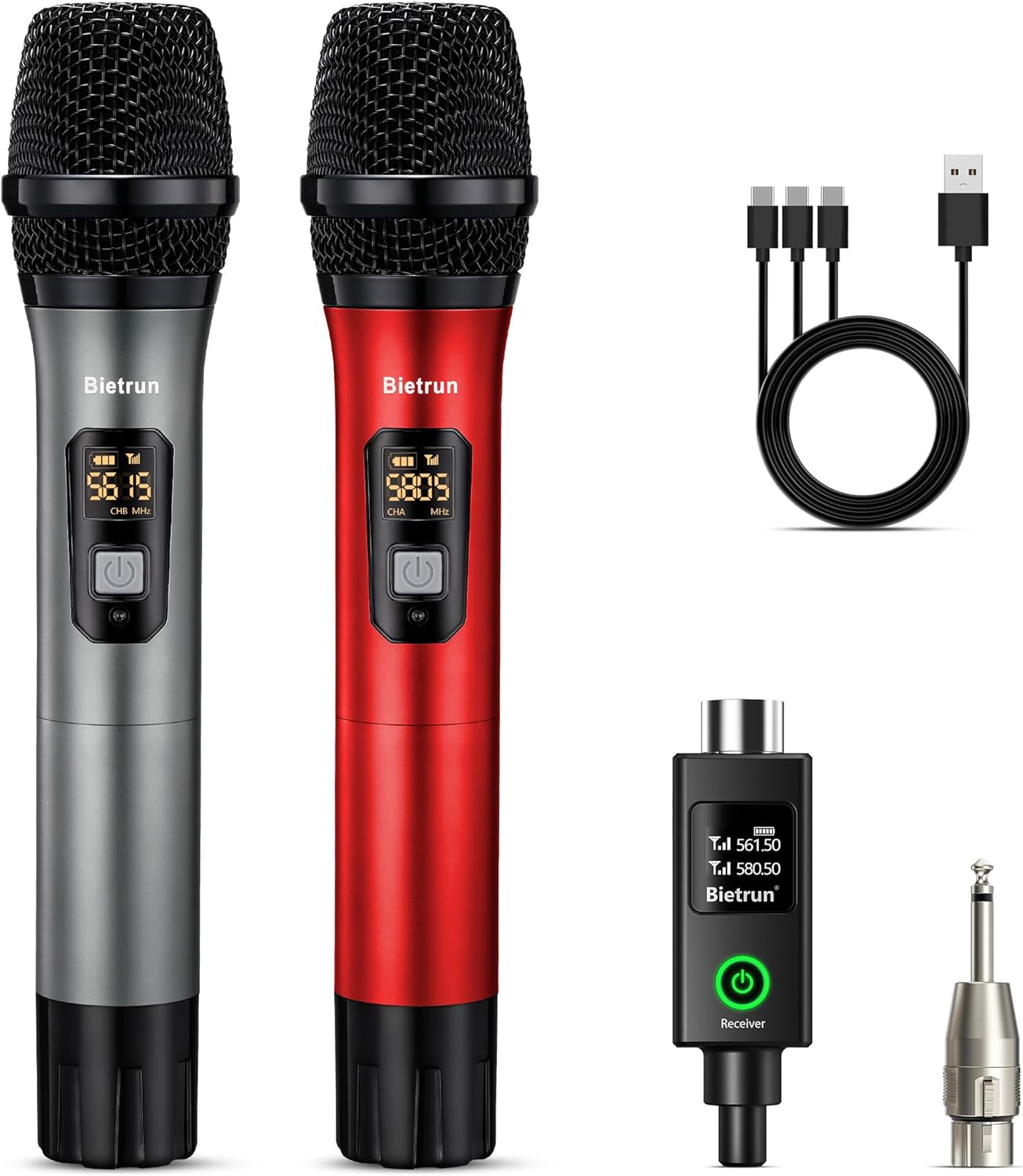 Bietrun XLR Wireless Microphone Set for Karaoke and Events