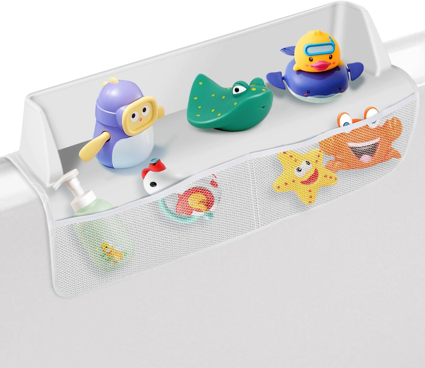 Bathtub Splash Guard with Mesh Pockets for Toy Storage