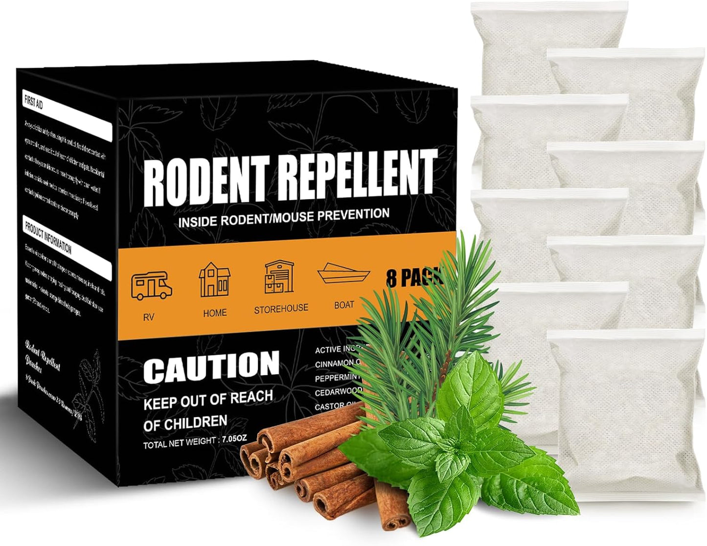 8-Pack Rodent & Insect Repellent Pouches - Indoor Protection