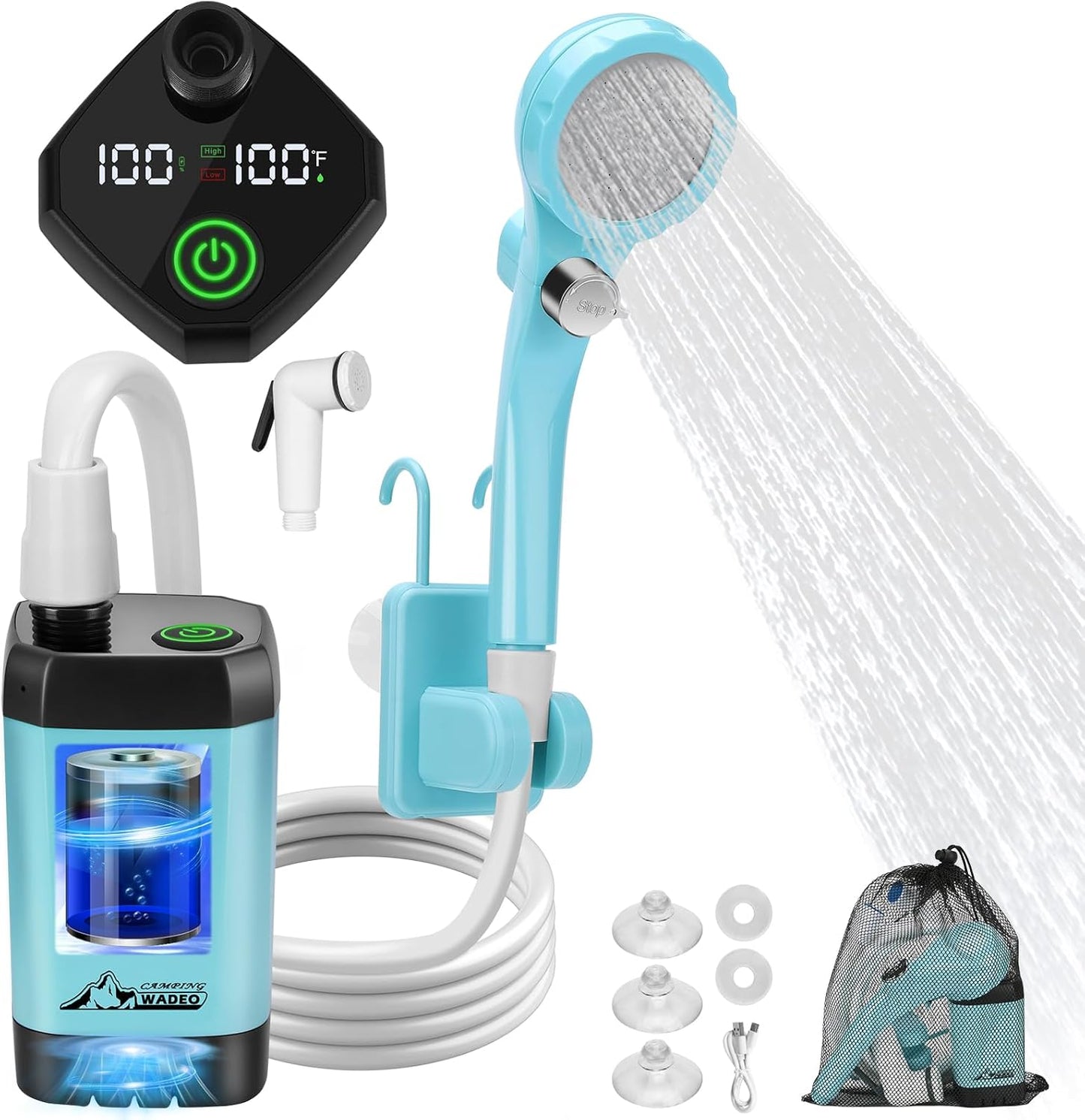 WADEO Portable Camping Shower w/ Fahrenheit Display