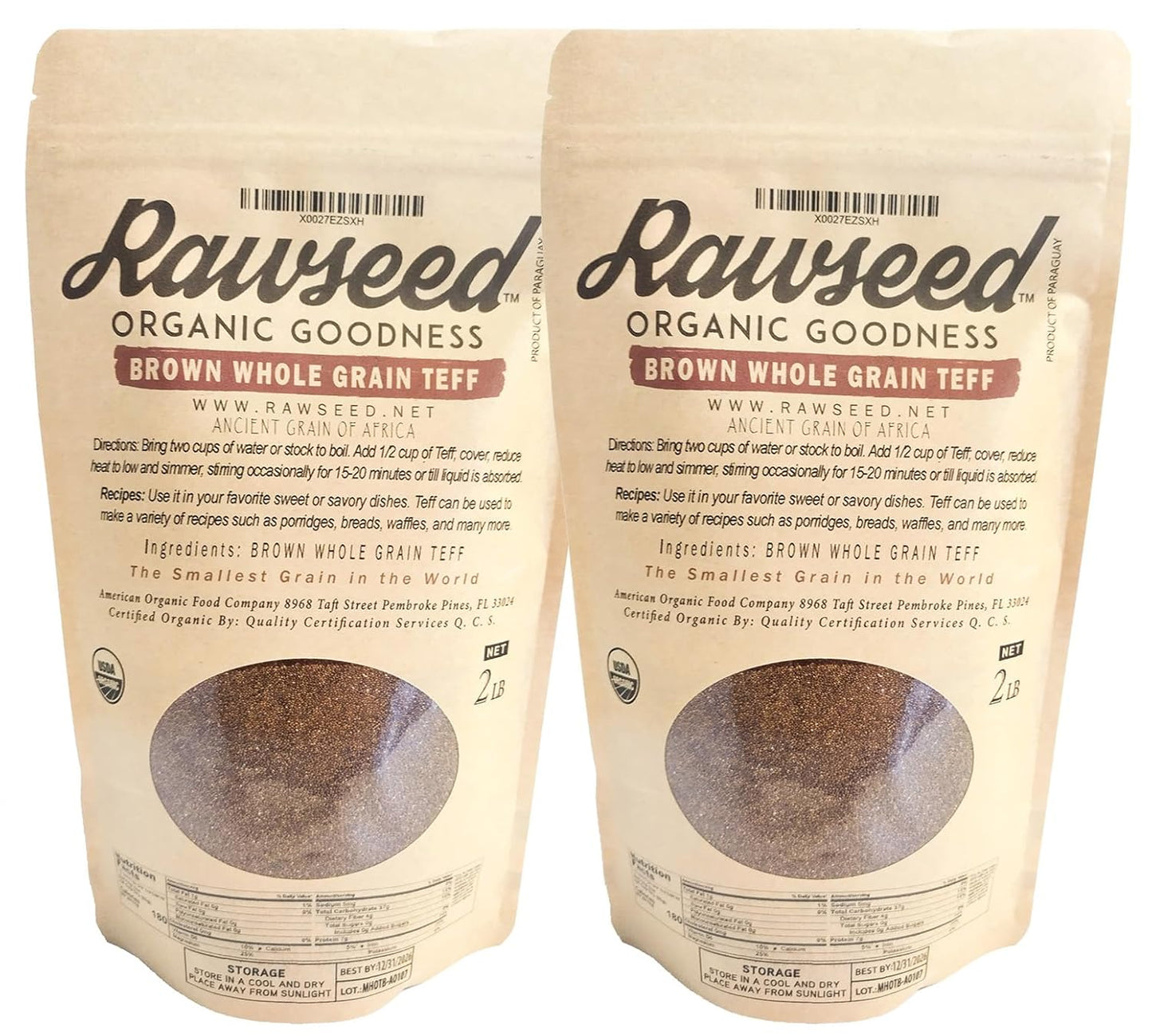 Rawseed Organic Brown Whole Grain African Teff for Healthy Living