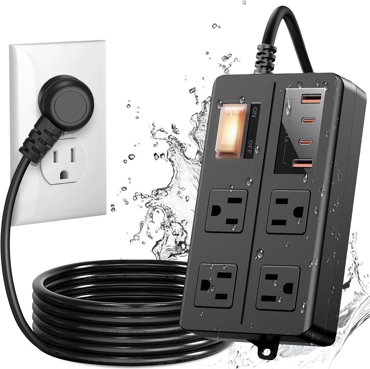 IPX6 Outdoor Power Strip Weatherproof Surge Protector with USB