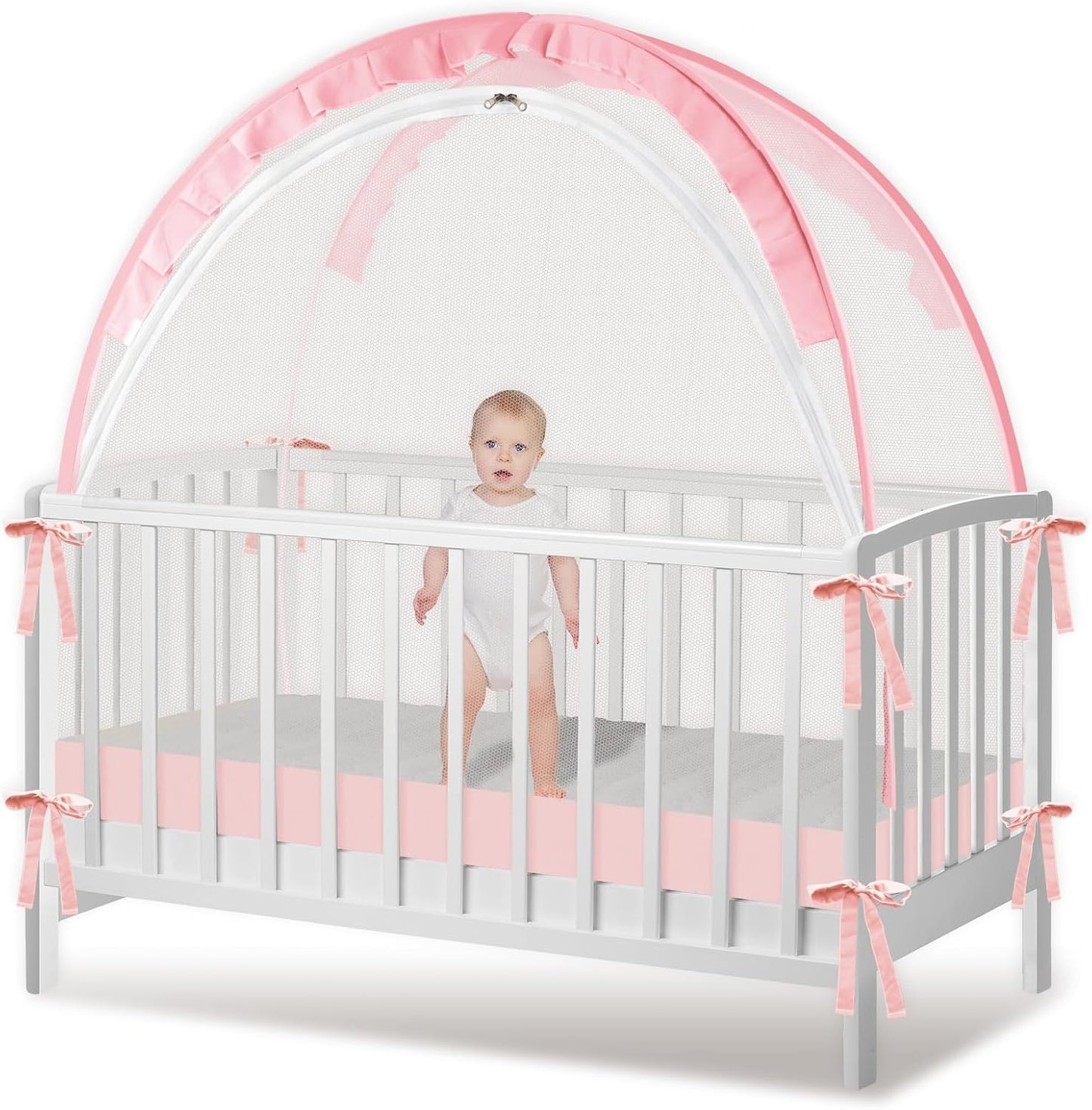 Crib Tent for Baby Safety - Durable Pop Up Canopy in Pink