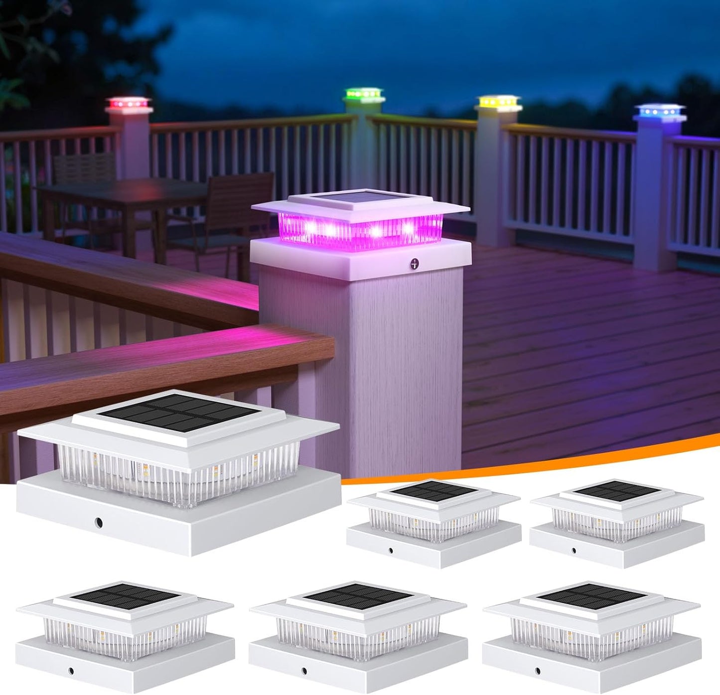 APONUO Solar Post Cap Lights - RGB Color Changing & Waterproof