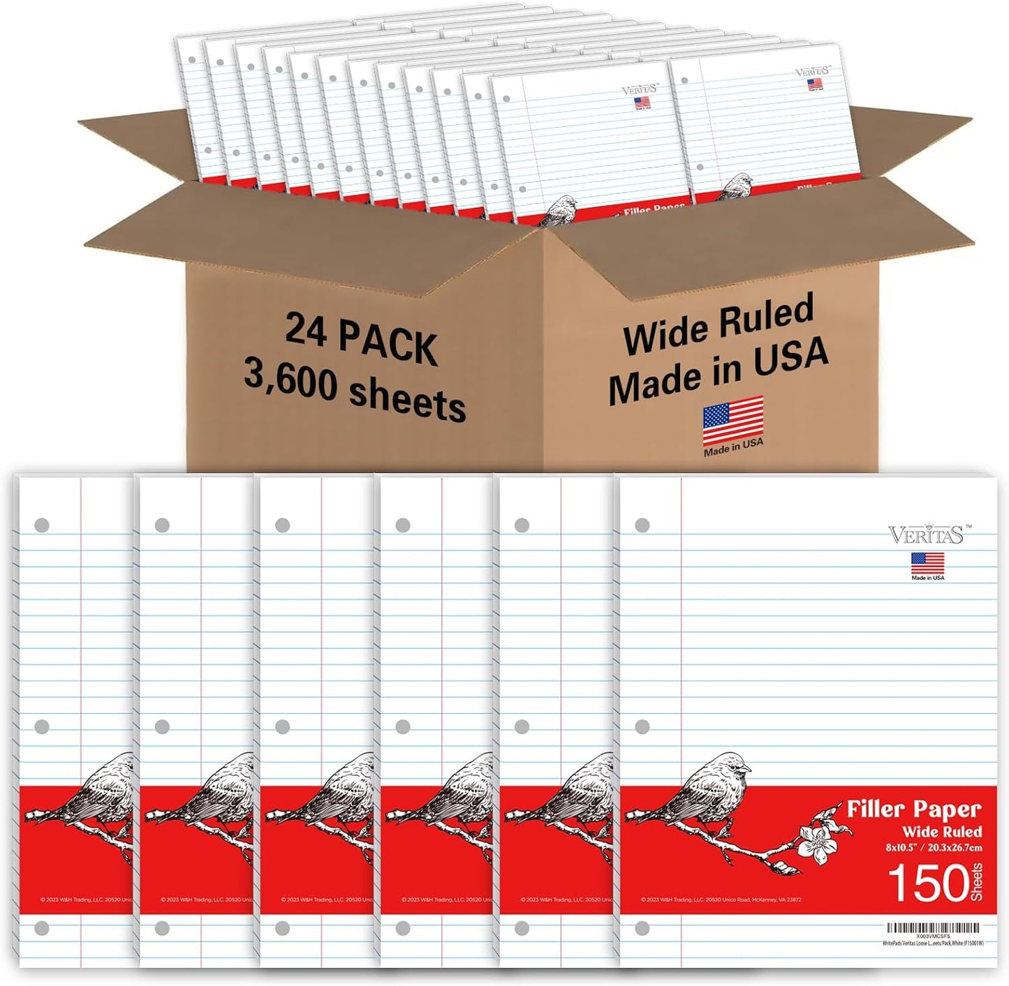 Loose Leaf Notebook Paper for 3 Ring Binders, 150 Sheets