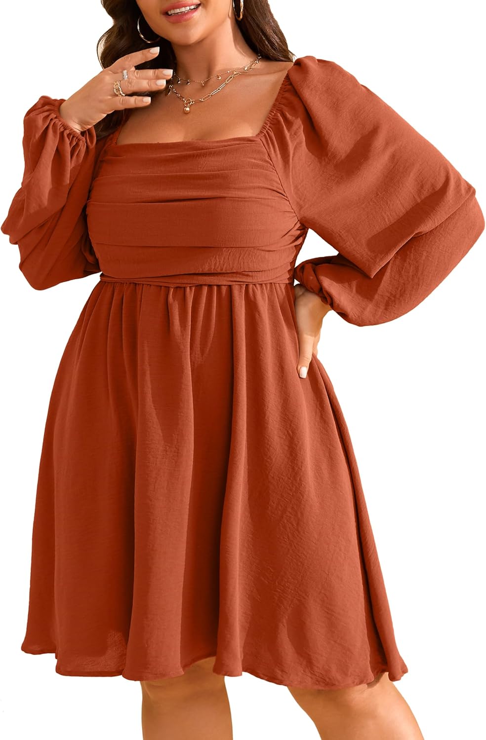 Elegant Plus Size Long Sleeve Mini Dress for Fall Weddings