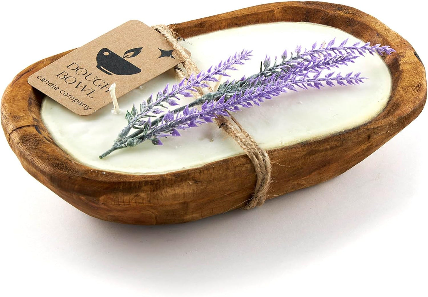 Lavender Soy Candle in Rustic Wooden Dough Bowl for Home Decor