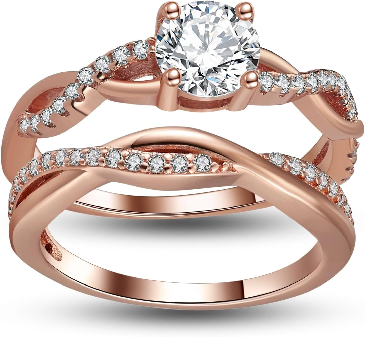 Queena CZ Wedding Ring Set for Women in 14k Gold and Silver