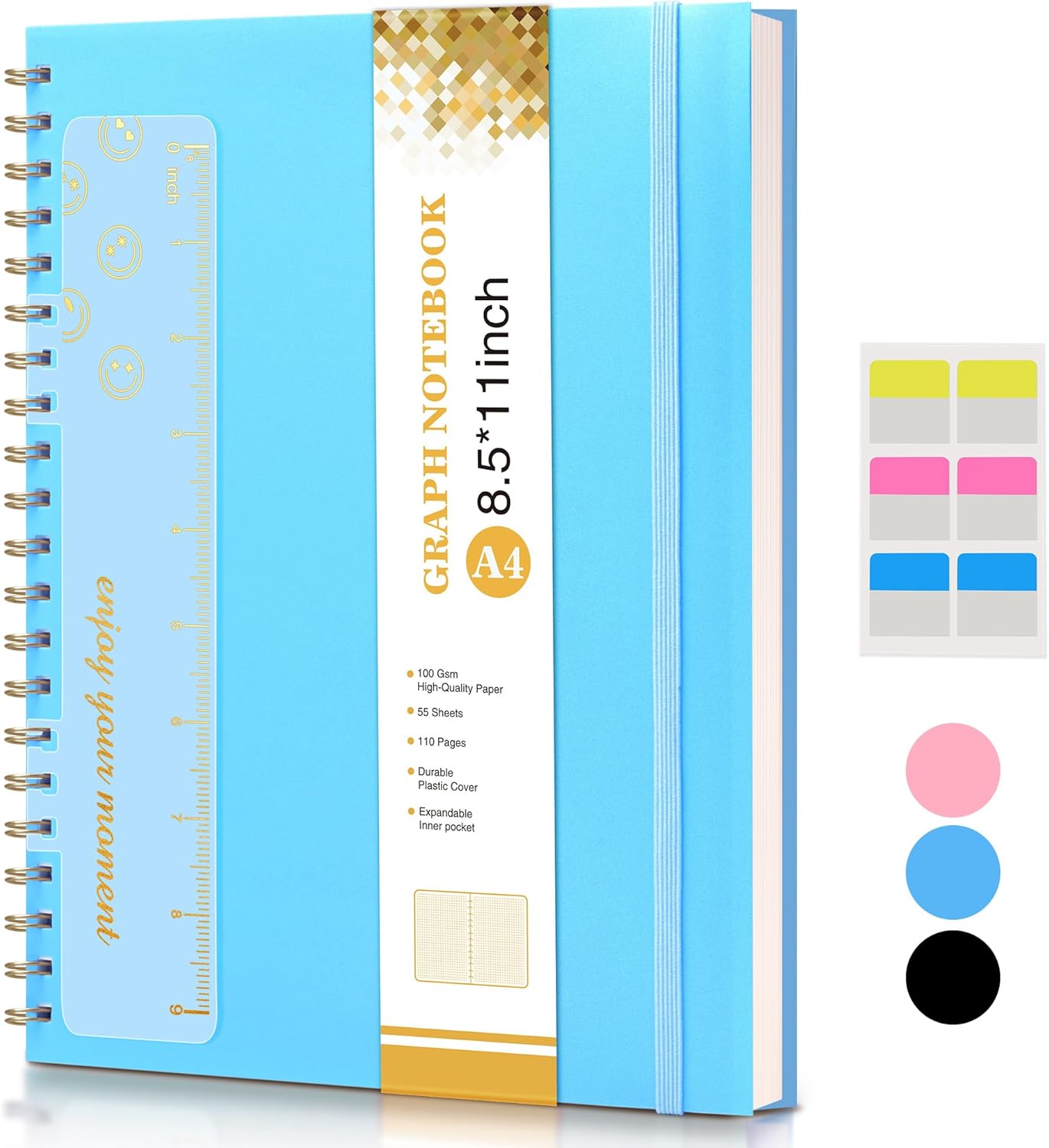 A4 Spiral Graph Notebook, 100 GSM Grid Paper, Blue