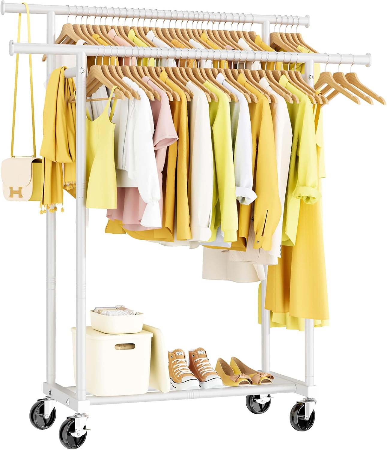 Double Rods Clothes Rack for Versatile Storage and Mobility