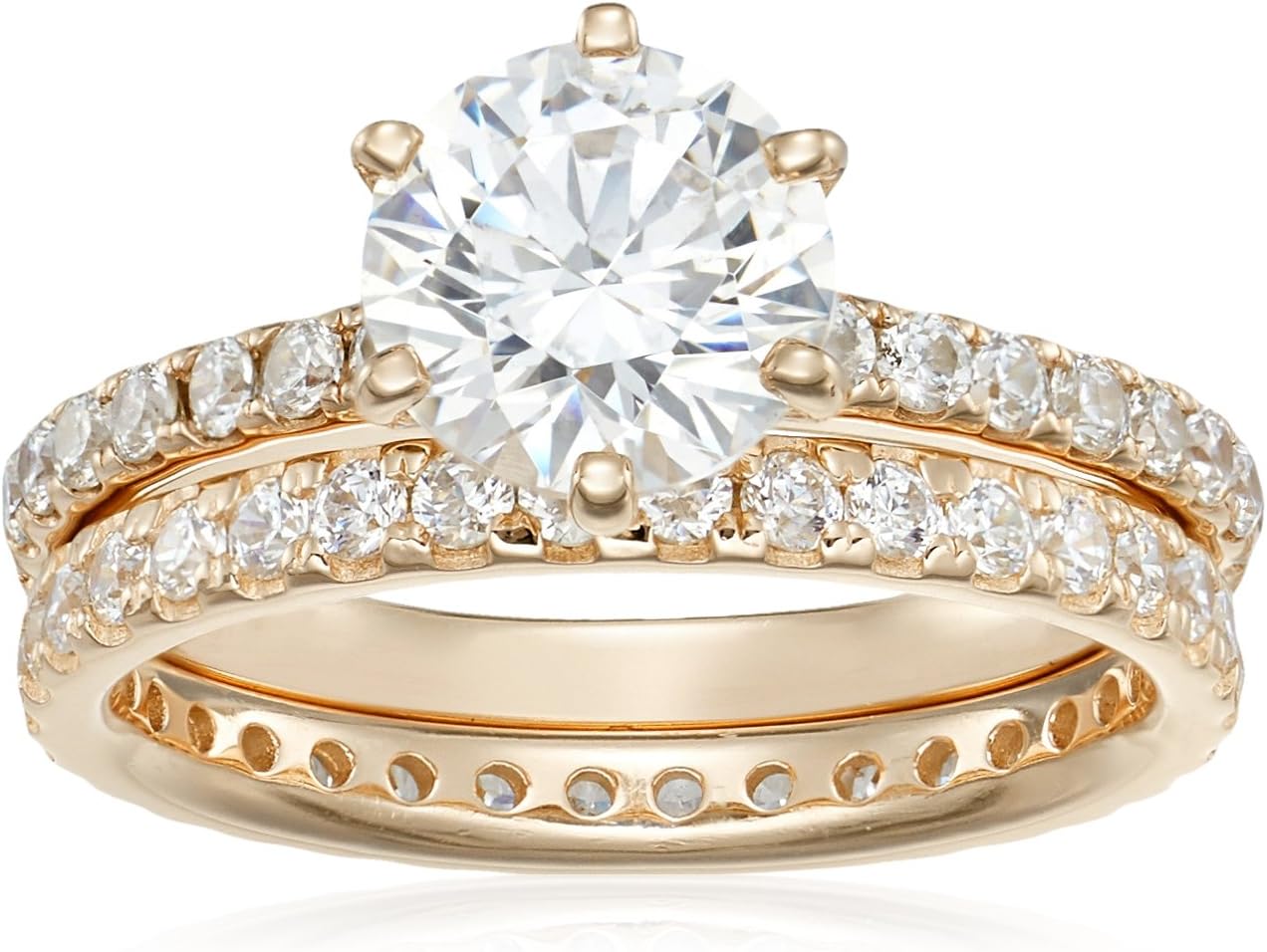 Elegant Platinum or Gold Plated Sterling Silver Wedding Set Rings