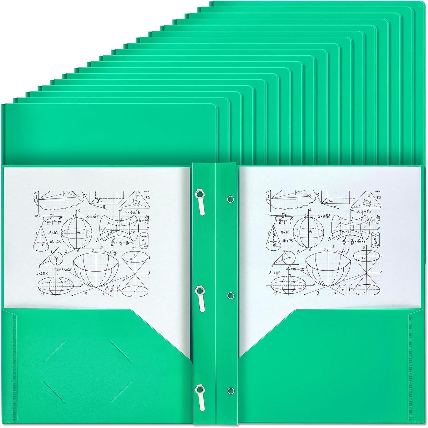 60 Pcs Green Plastic Folders with Pockets for Office and School