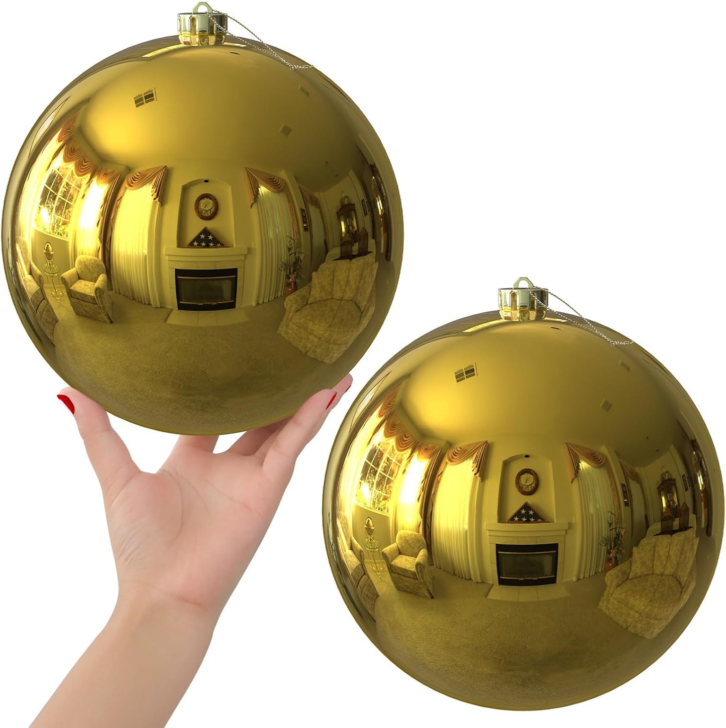 Gold 8.0 in Extra Large Christmas Balls Ornaments Set of 2