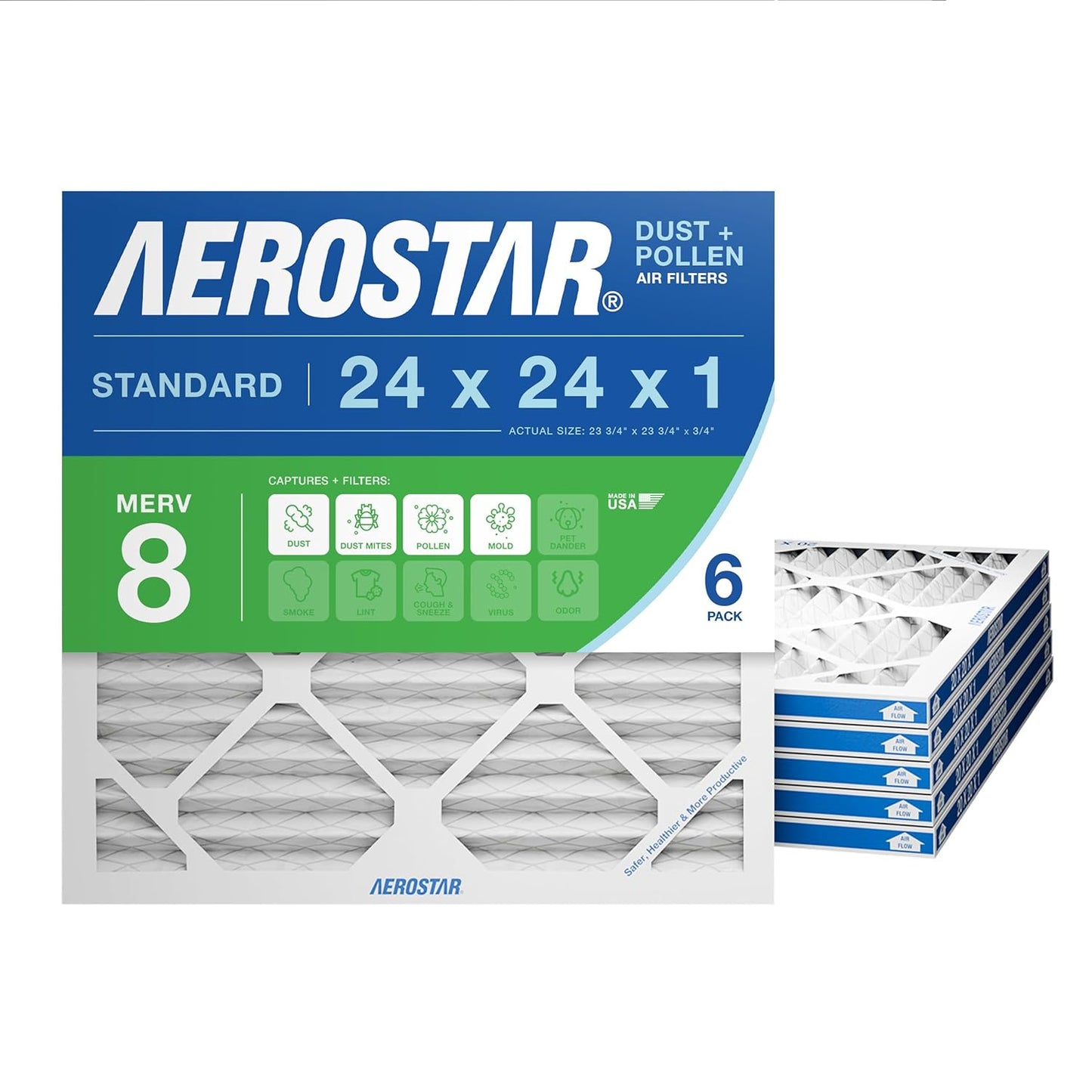 Aerostar 24x24x1 MERV 8 Filters - High Efficiency Air Quality